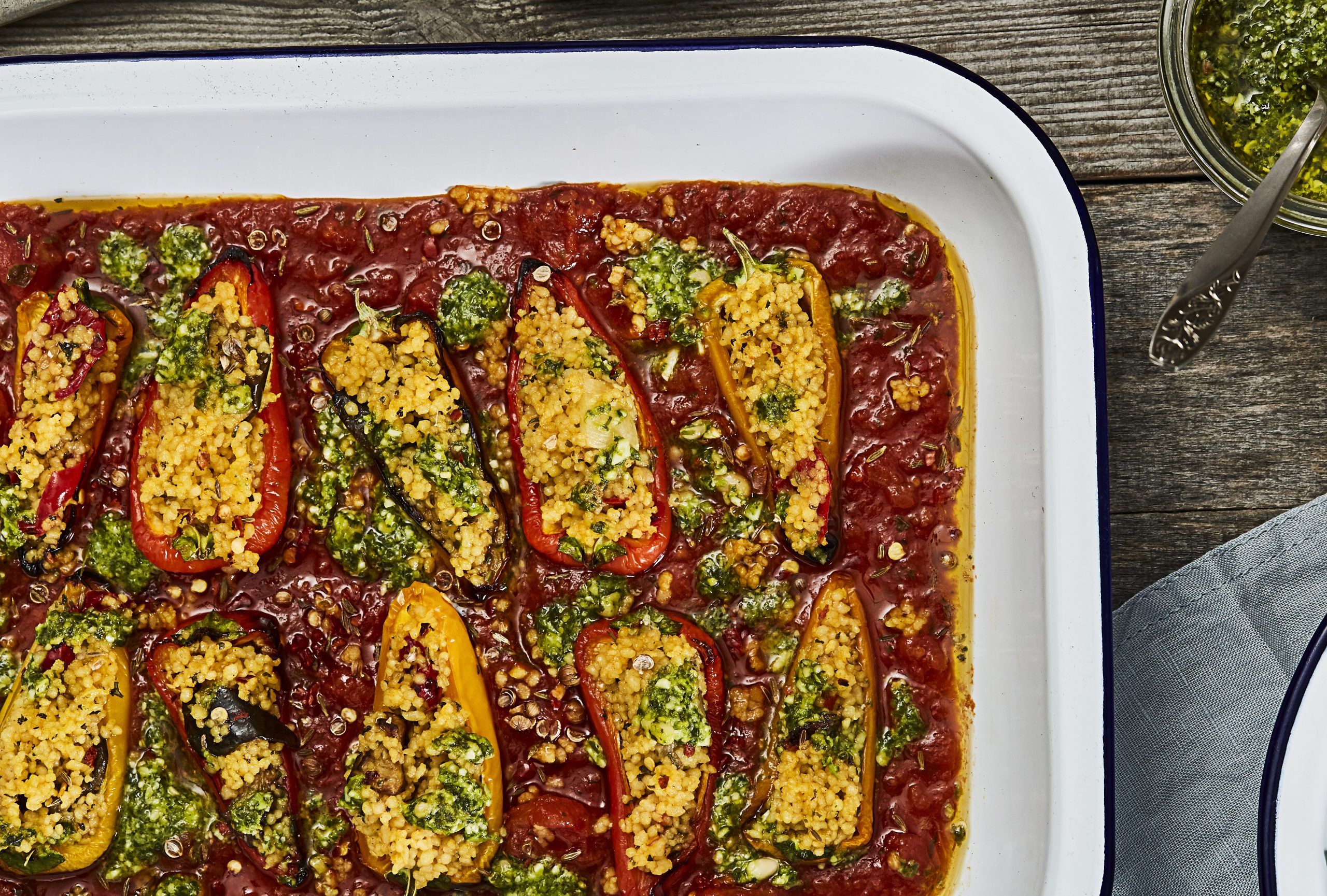 Couscous & Roast Vegetables Stuffed Peppers with Tomato Sauce Country