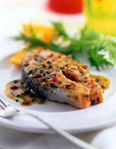 Salmon with Orange and Peppercorn Butter Sauce - Country Range