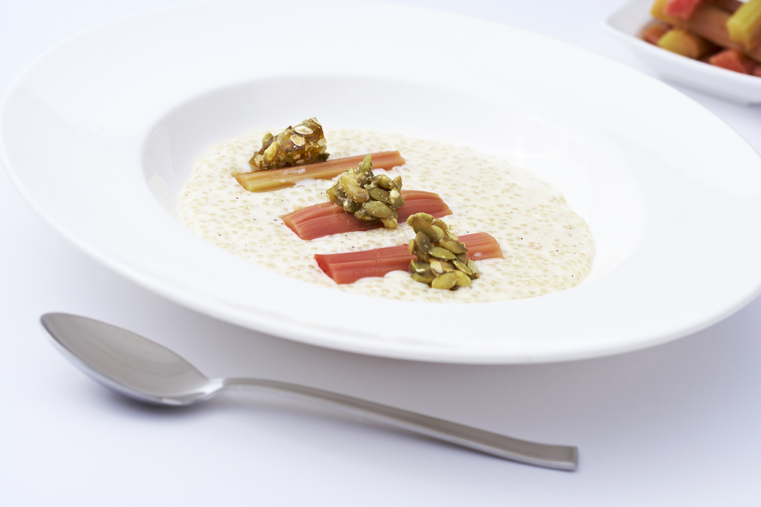 Tapioca with Rhubarb Compote and Toffee Pumpkin Seeds - Country Range