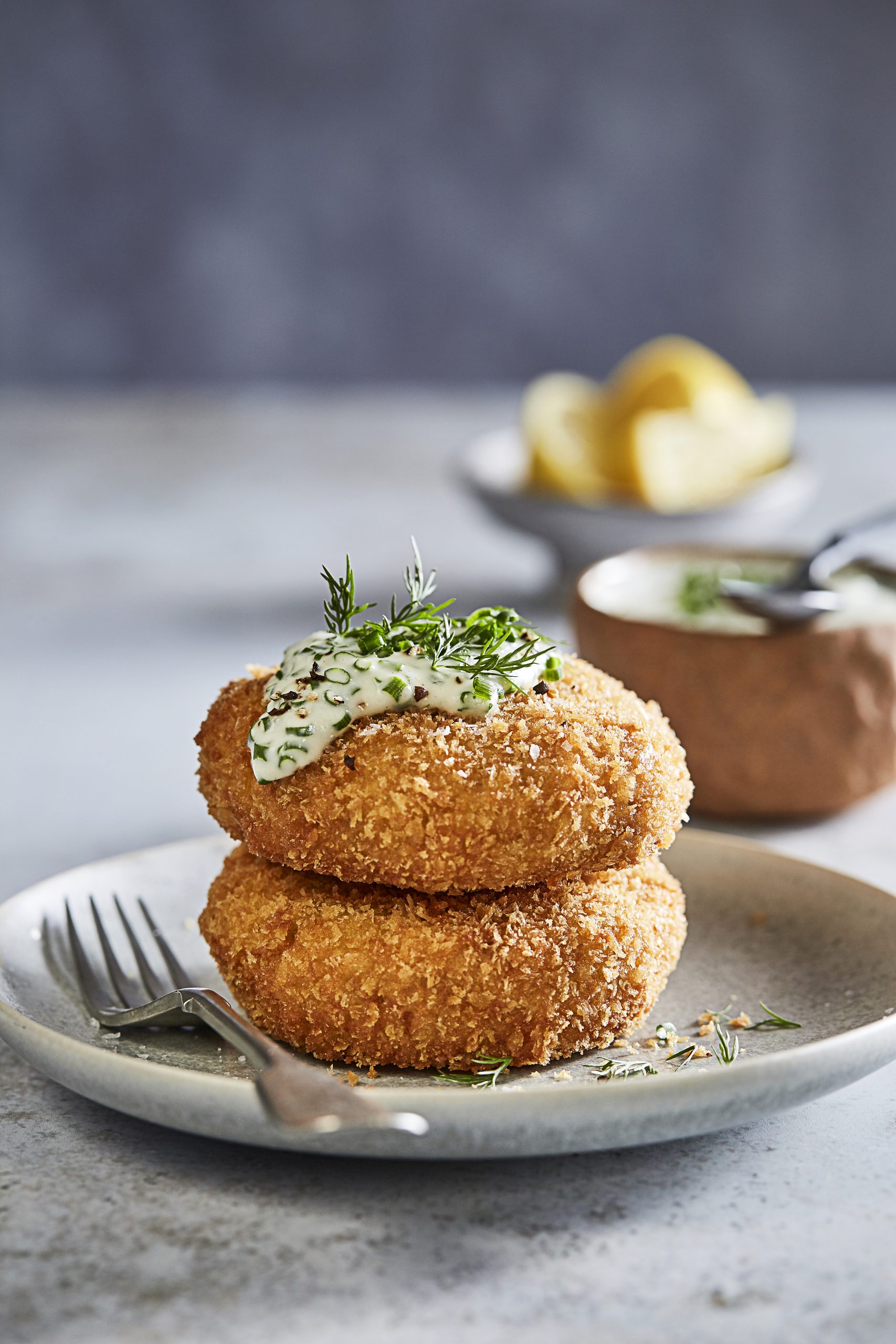 Sustainable Haddock and Crab Fishcake Asian Spices Saffron Mayonnaise